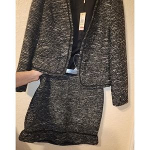 New Studio M "Amanda" Tweed 2-Piece Jacket & Skirt Set Black & Gray 22-GR